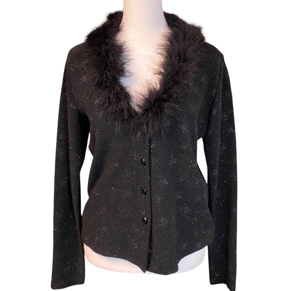 Vintage Feather neckline button sparkle cardigan Y2K  Sz S F19